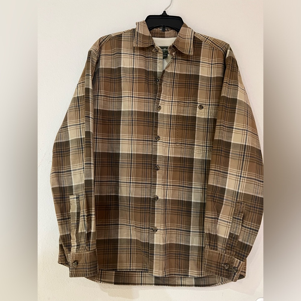 Eddie Bauer Mens Plaid Button Down Shirt Long Sleeve Relaxed Fit Wrinkle Free M